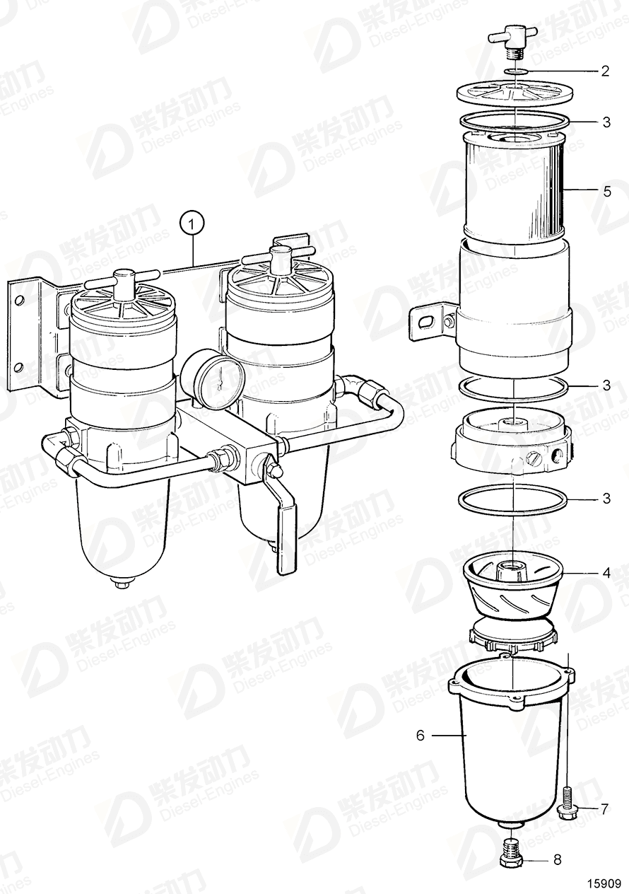 VOLVO Fuel filter 3825022 Drawing
